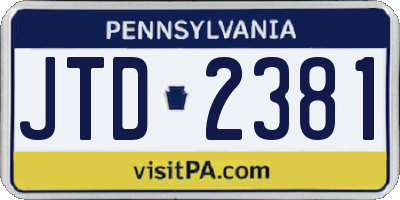 PA license plate JTD2381