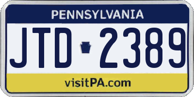 PA license plate JTD2389