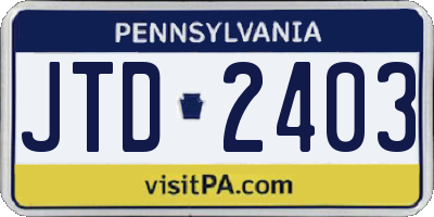PA license plate JTD2403