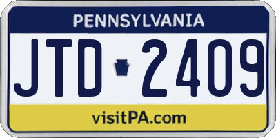 PA license plate JTD2409