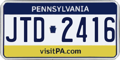 PA license plate JTD2416