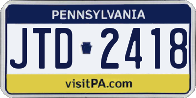 PA license plate JTD2418