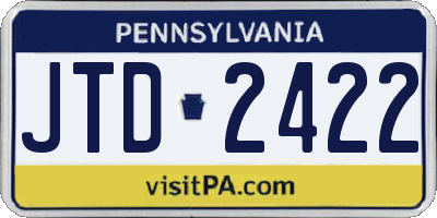 PA license plate JTD2422