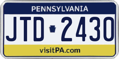 PA license plate JTD2430