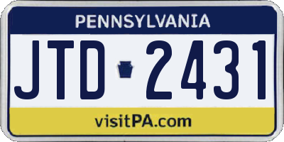 PA license plate JTD2431