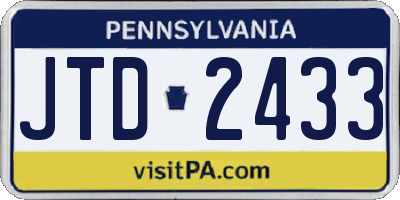 PA license plate JTD2433