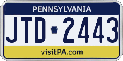 PA license plate JTD2443