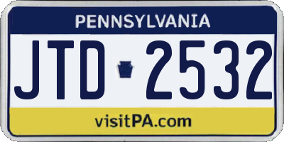 PA license plate JTD2532