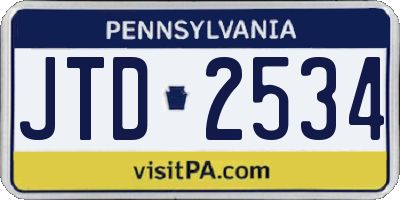 PA license plate JTD2534