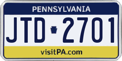 PA license plate JTD2701