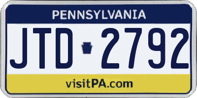 PA license plate JTD2792