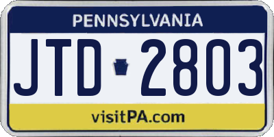 PA license plate JTD2803