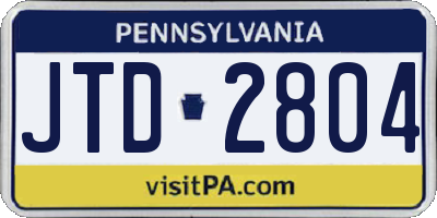 PA license plate JTD2804
