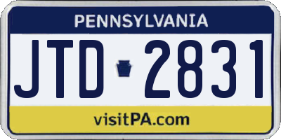 PA license plate JTD2831
