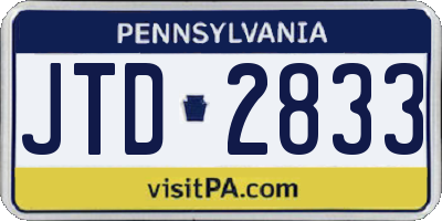PA license plate JTD2833