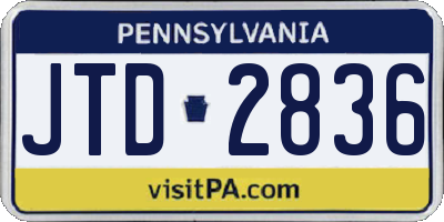 PA license plate JTD2836