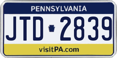 PA license plate JTD2839