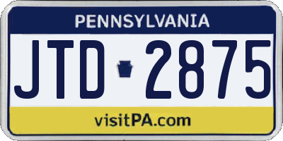 PA license plate JTD2875