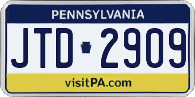 PA license plate JTD2909