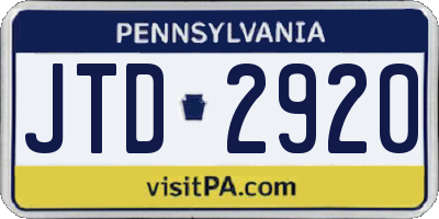 PA license plate JTD2920