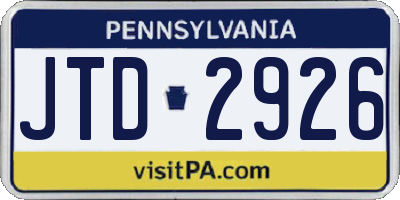 PA license plate JTD2926