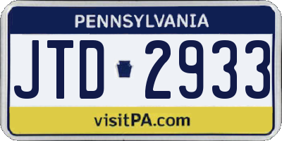 PA license plate JTD2933
