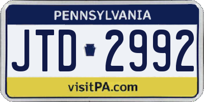 PA license plate JTD2992