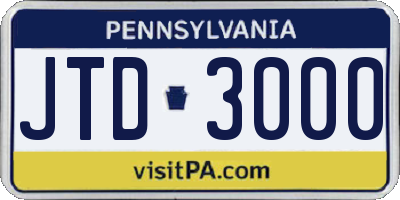 PA license plate JTD3000