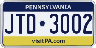 PA license plate JTD3002