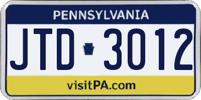 PA license plate JTD3012