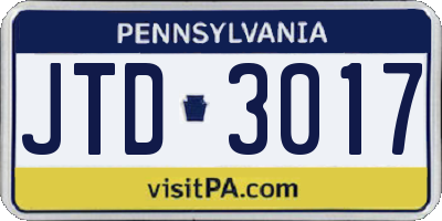 PA license plate JTD3017
