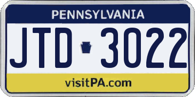 PA license plate JTD3022