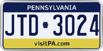 PA license plate JTD3024
