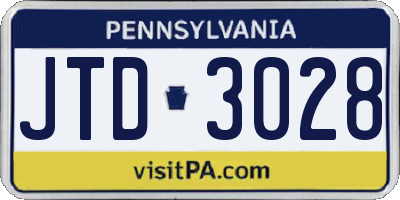 PA license plate JTD3028
