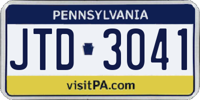 PA license plate JTD3041