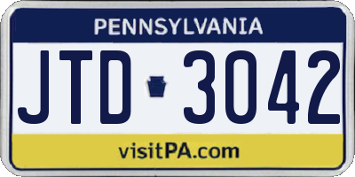PA license plate JTD3042