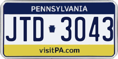 PA license plate JTD3043
