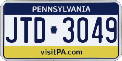 PA license plate JTD3049