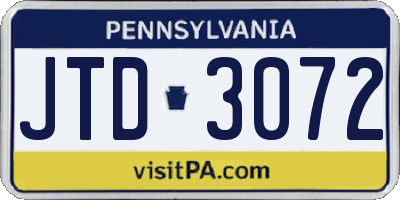 PA license plate JTD3072