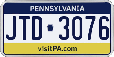 PA license plate JTD3076