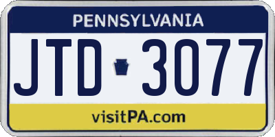PA license plate JTD3077