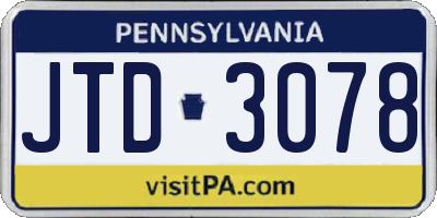 PA license plate JTD3078