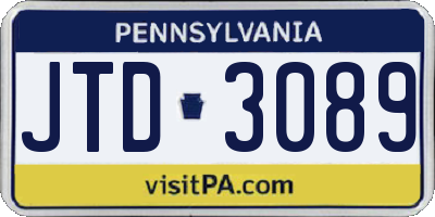 PA license plate JTD3089