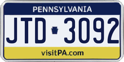 PA license plate JTD3092