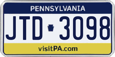 PA license plate JTD3098