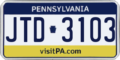 PA license plate JTD3103