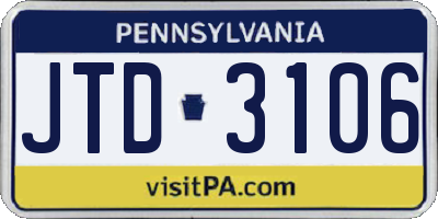 PA license plate JTD3106