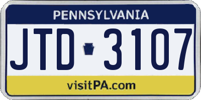PA license plate JTD3107