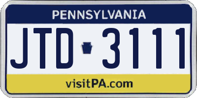 PA license plate JTD3111