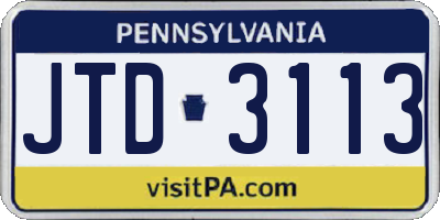PA license plate JTD3113